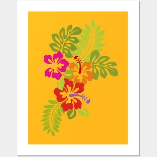 Tropical Hibiscus Blossoms Bouquet Posters and Art